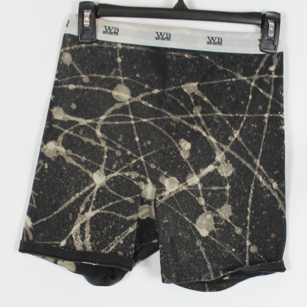 VTG WONDERBRA ATHLETIC BIKER SHORTS WOMAN SIZE LARGE BLACK TIE DYE LOGO BAND